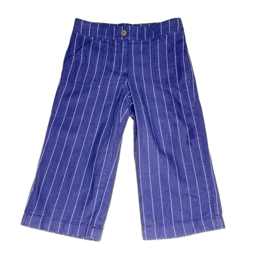 Janie and Jack Pants Linen/Cotton Little Kids Size 4 Wide Leg Blue Pinstripe New